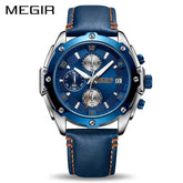 MEGIR 2074 Chronograph Leather Band Men's Quartz Watch - Zamana.pk